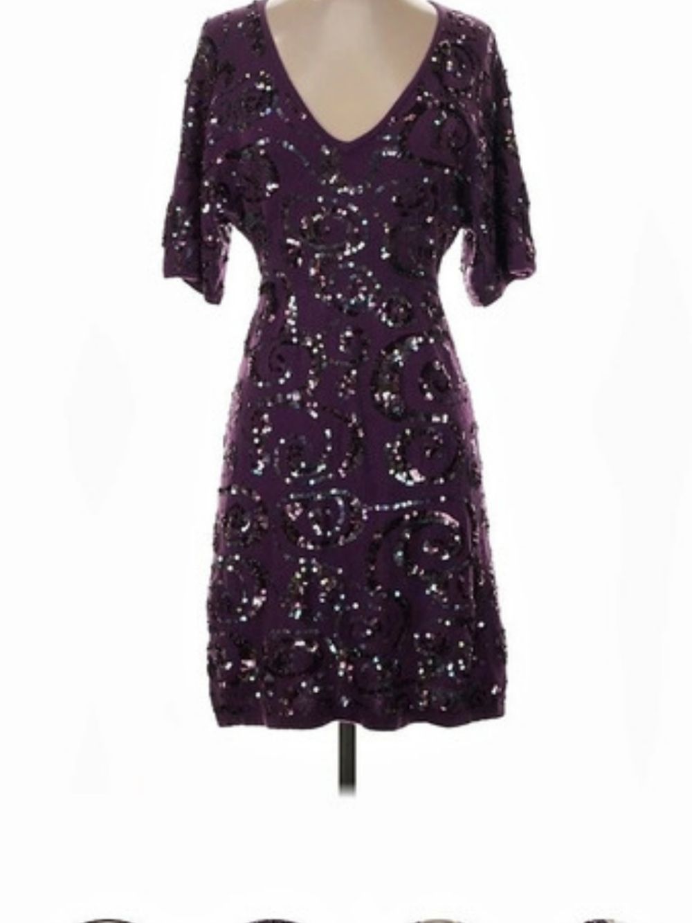 Nanette Lepore Cashmere Blend Sequin V-Neck Mini Dress in Purple